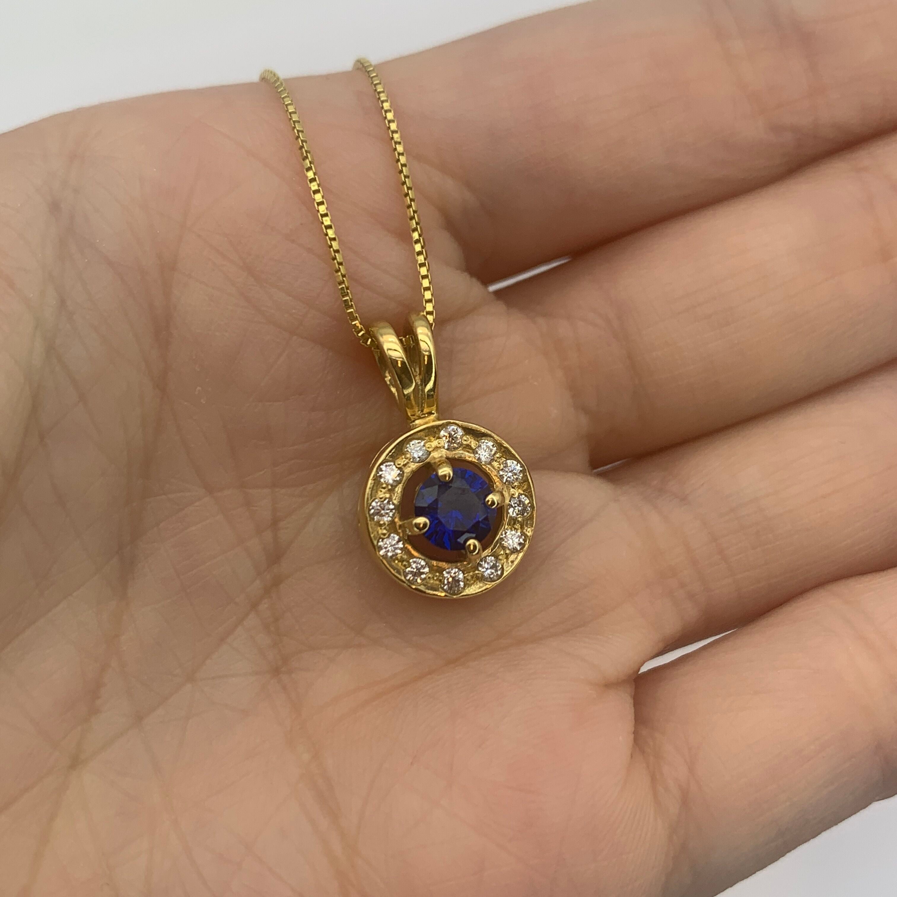 Sapphire Pendant, Blue Pendant, Created Sapphire, Cluster Pendant, Royal Blue Pendant, Dainty Pendant, Small Blue Pendant, Silver Pendant(1)