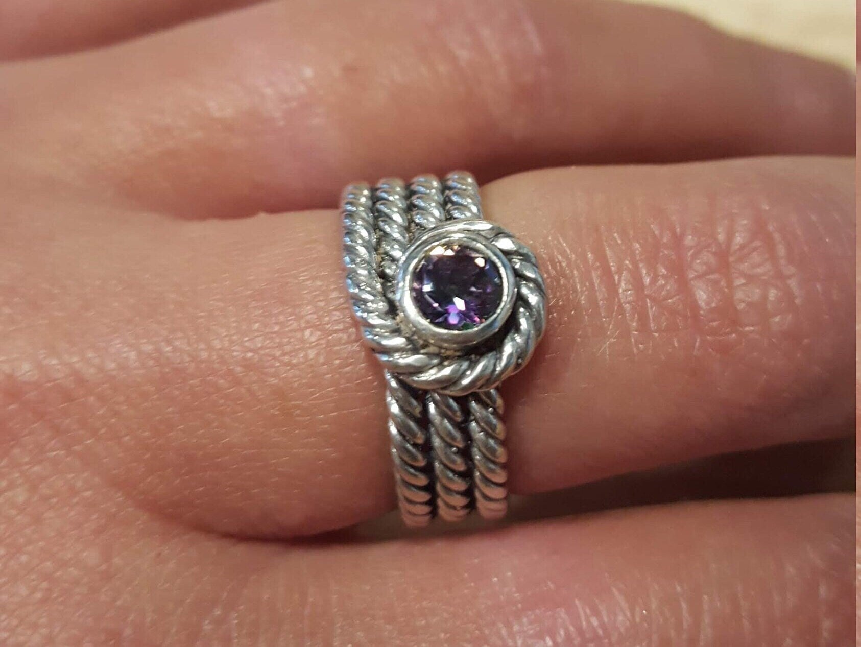 Topaz Rope Ring, Mystic Topaz Ring, Natural Topaz, December Birthstone, Bezel Ring, Vintage Rings, Purple Ring, Solid Silver Ring, Topaz