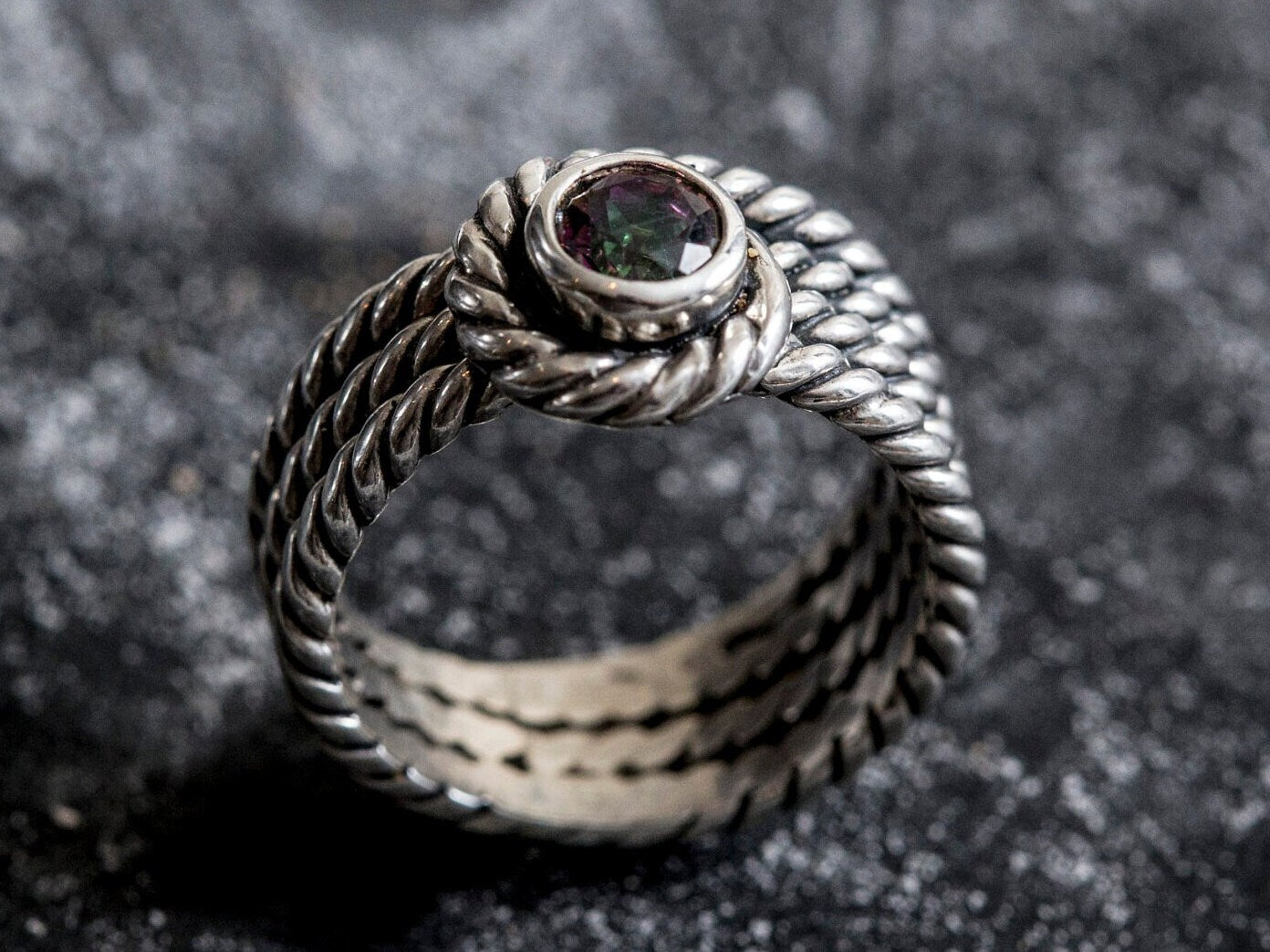 Topaz Rope Ring, Mystic Topaz Ring, Natural Topaz, December Birthstone, Bezel Ring, Vintage Rings, Purple Ring, Solid Silver Ring, Topaz