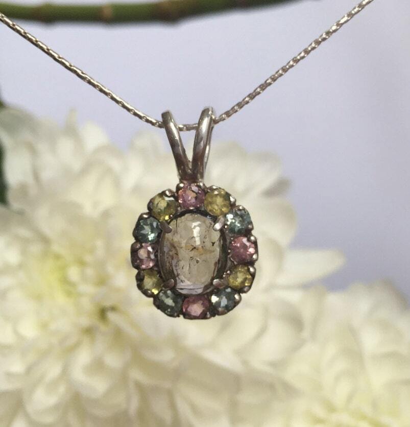 Tourmaline Pendant, Natural Tourmaline, October Birthstone, Victorian Pendant, Vintage Pendant, Birthstone Pendant, Silver Charm, Tourmaline