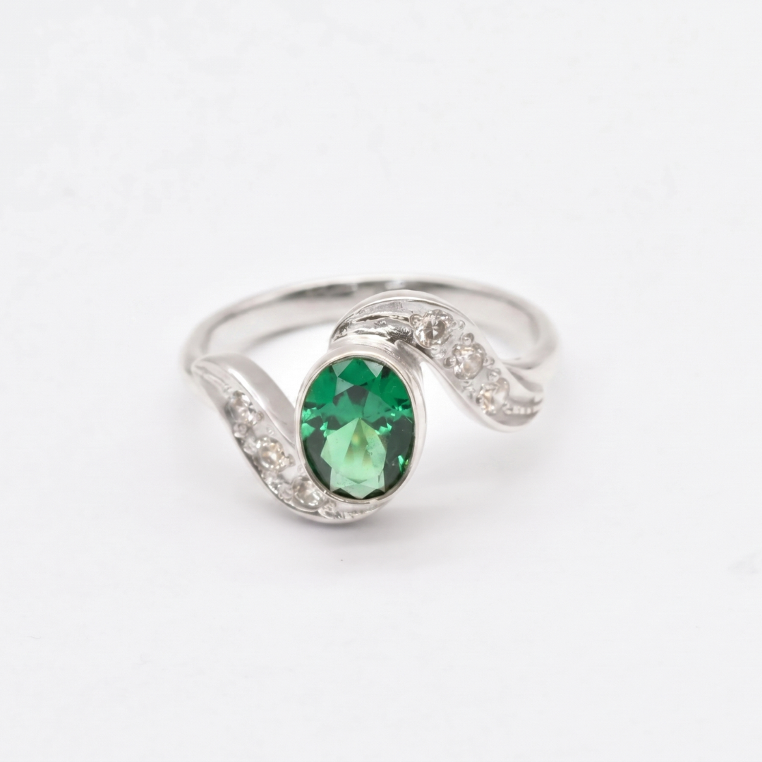 Beautiful 925 Sterling Silver Ring with an Oval Created Green Emerald, ideal for everyday wear and as a May birthstone gift.
