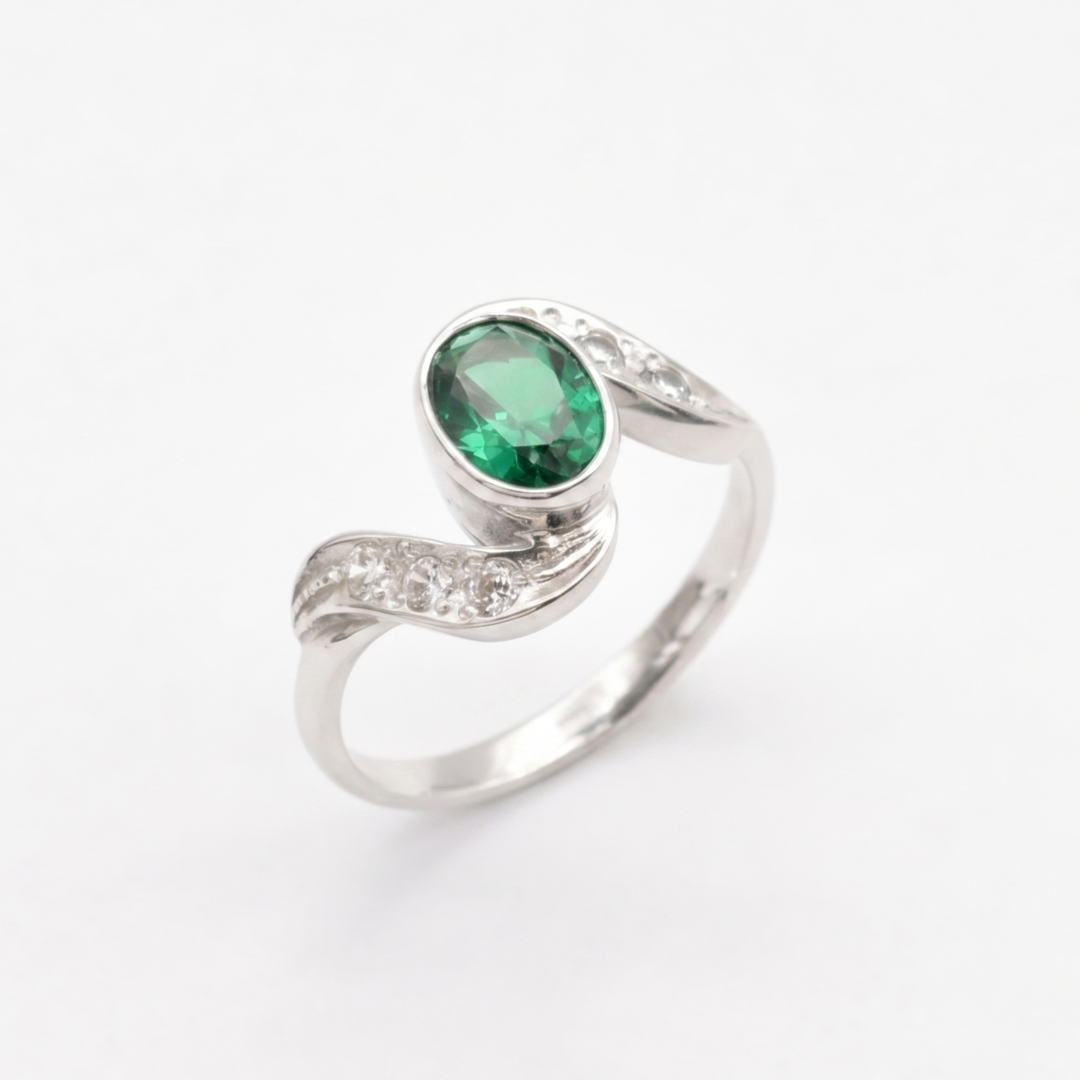 Created Emerald Ring made in 925 Sterling Silver with Oval Created Green Emerald in Bezel setting, May Birthstone gift idea, symbolizes, ideal for everyday wear and perfect for birthday gifting and special occasions.