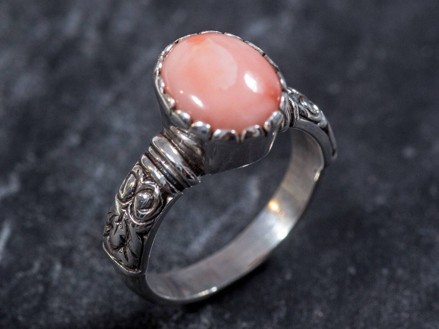 Coral Ring, Natural Coral, March Birthstone, Angel Skin Coral, Pink Coral, Vintage Rings, Pink Ring, Vintage Coral Ring, Solid Silver Ring
