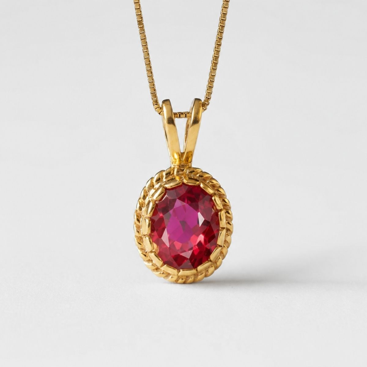 Created Ruby Pendant made in 18k Gold Vermeil with Oval Created Red Ruby in Solitaire setting, July Birthstone gift idea, symbolizes nobility, purity, and passion, ideal for everyday wear and perfect for birthday gifting and special occasions.