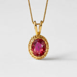Created Ruby Pendant made in 18k Gold Vermeil with Oval Created Red Ruby in Solitaire setting, July Birthstone gift idea, symbolizes nobility, purity, and passion, ideal for everyday wear and perfect for birthday gifting and special occasions.