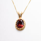 Created Ruby Pendant made in 18k Gold Vermeil with Oval Created Red Ruby in Solitaire setting, July Birthstone gift idea, symbolizes nobility, purity, and passion, ideal for everyday wear and perfect for birthday gifting and special occasions.