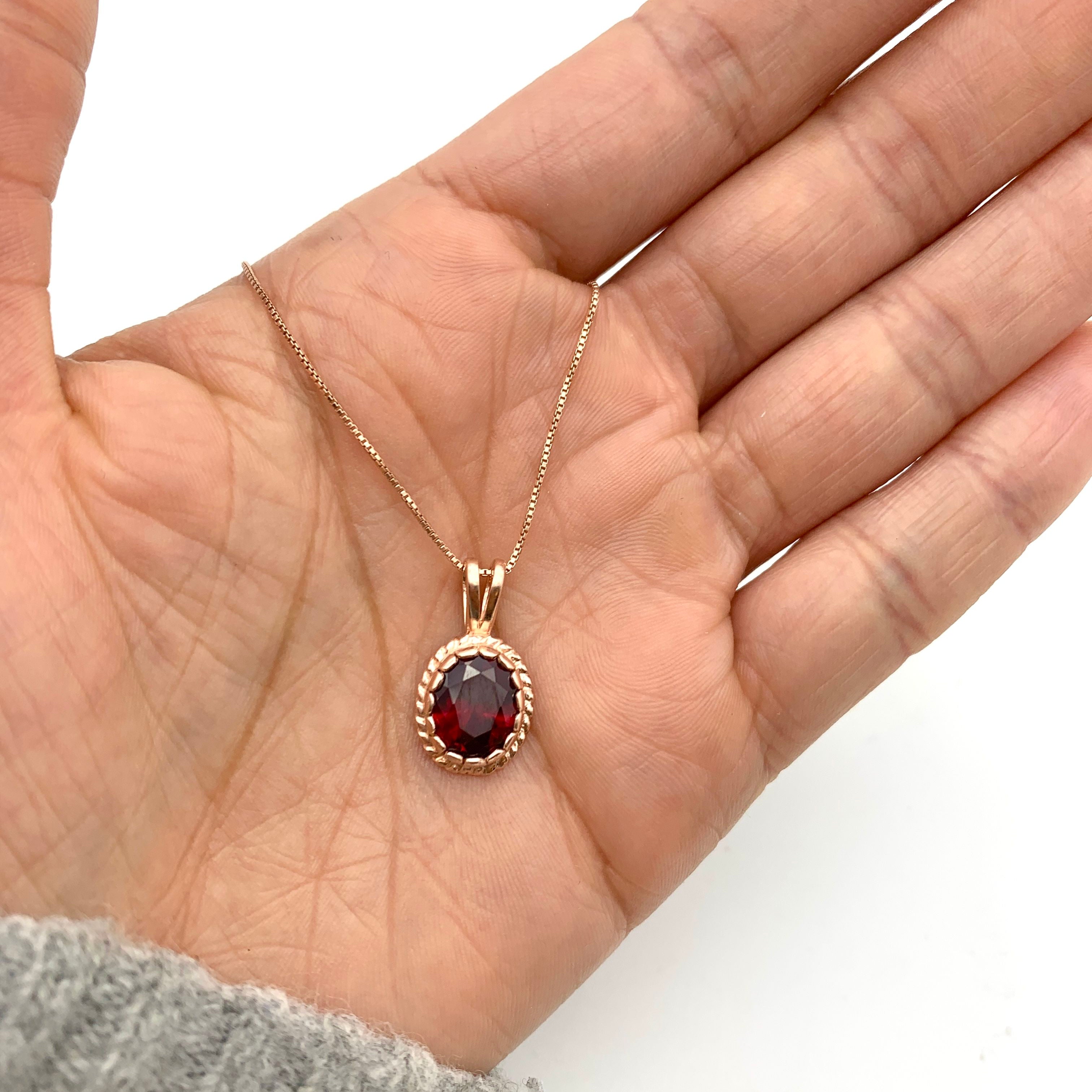 Rose Gold Vermeil Ruby Pendant featuring an Oval Created Red Ruby, perfect for July birthdays and special occasions.