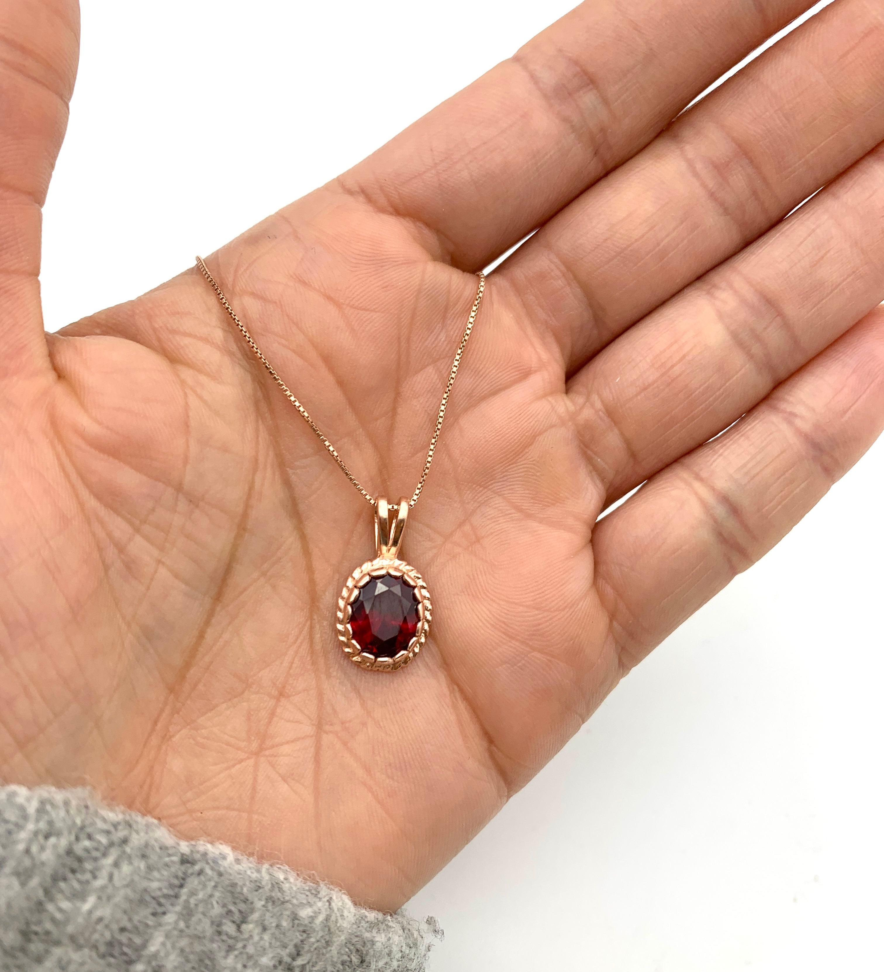 Rose Gold Vermeil Ruby Pendant featuring an Oval Created Red Ruby, perfect for July birthdays and special occasions.