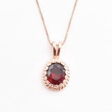 Created Ruby Pendant made in Rose Gold Vermeil with Oval Created Red Ruby in Solitaire setting, July Birthstone gift idea, symbolizes nobility, purity, and passion, ideal for everyday wear and perfect for birthday gifting and special occasions.