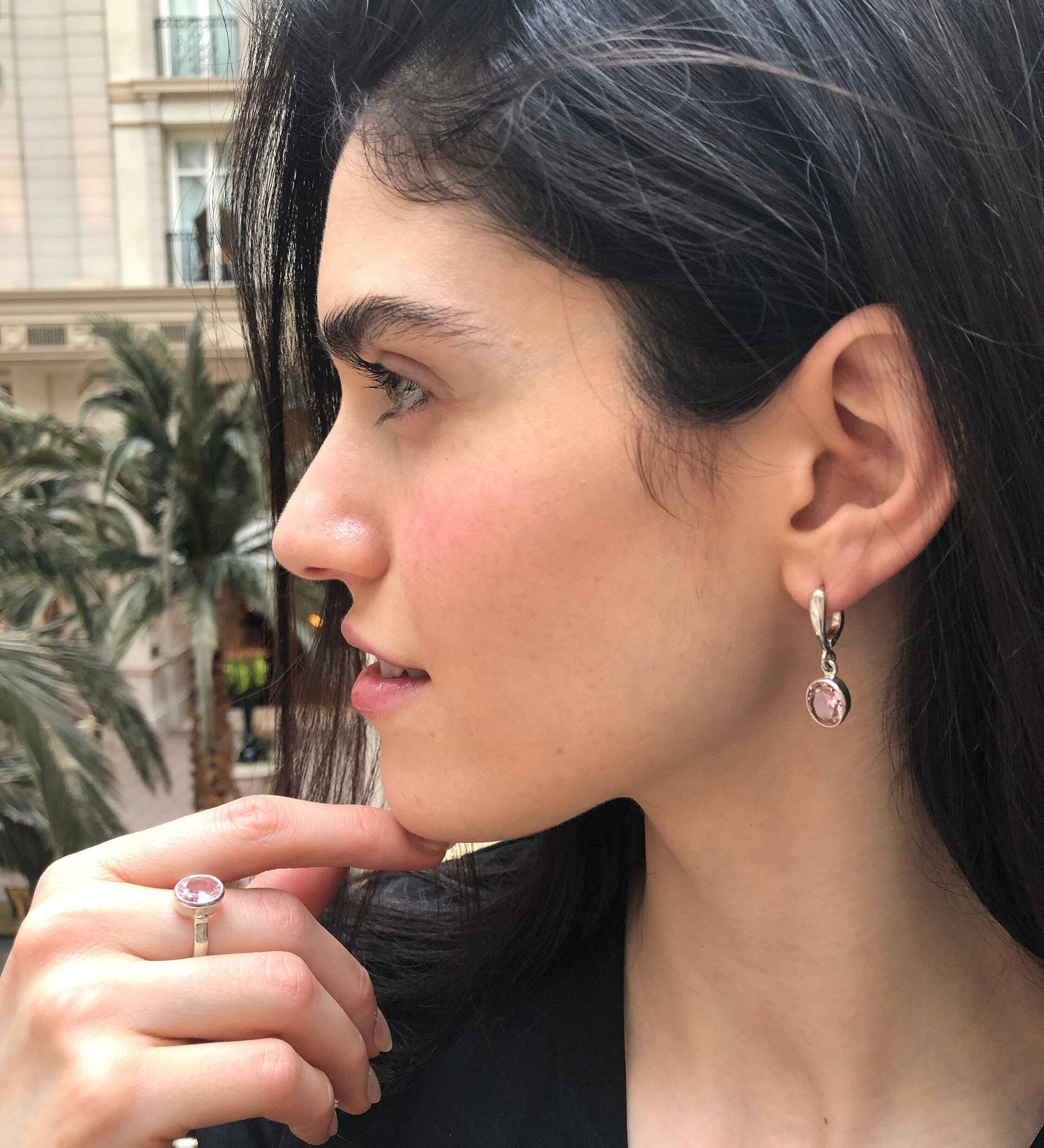 Morganite Ring, Created Morganite, Pink Promise Ring, Solitaire Ring, Pink Dainty Ring, Pink Ring, Cotton Candy Pink, Solid Silver Ring