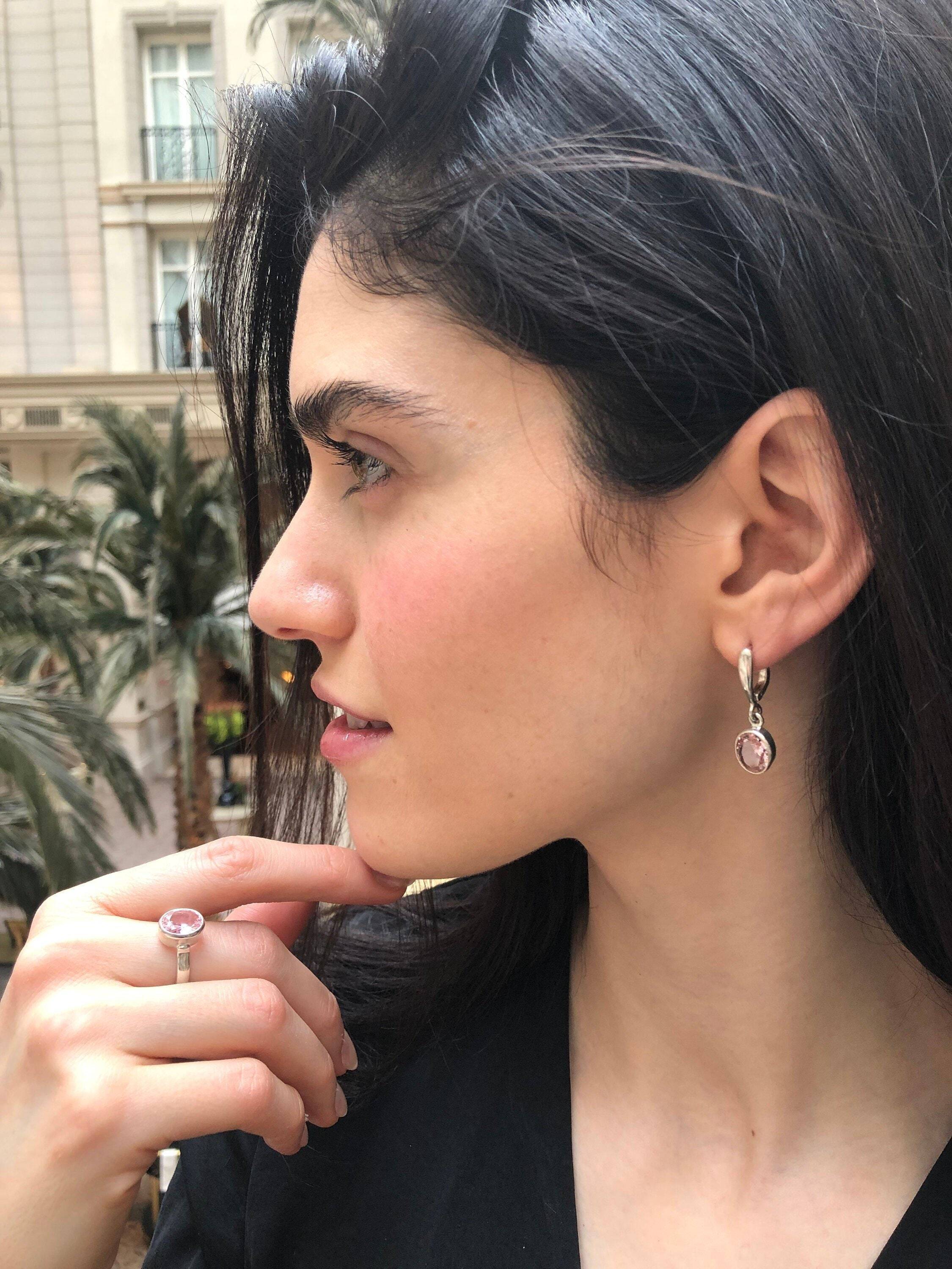 Morganite Ring, Created Morganite, Pink Promise Ring, Solitaire Ring, Pink Dainty Ring, Pink Ring, Cotton Candy Pink, Solid Silver Ring