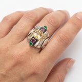 Boho Statement Ring - Multistone Chunky Ring - Colorful Dome Band