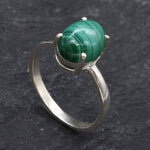 Malachite Ring, Natural Malachite, Oval Ring, Green Stone Ring, Solid Silver Ring, 3 Carat Ring, Unique Stone Ring, Simple Ring, Malachite