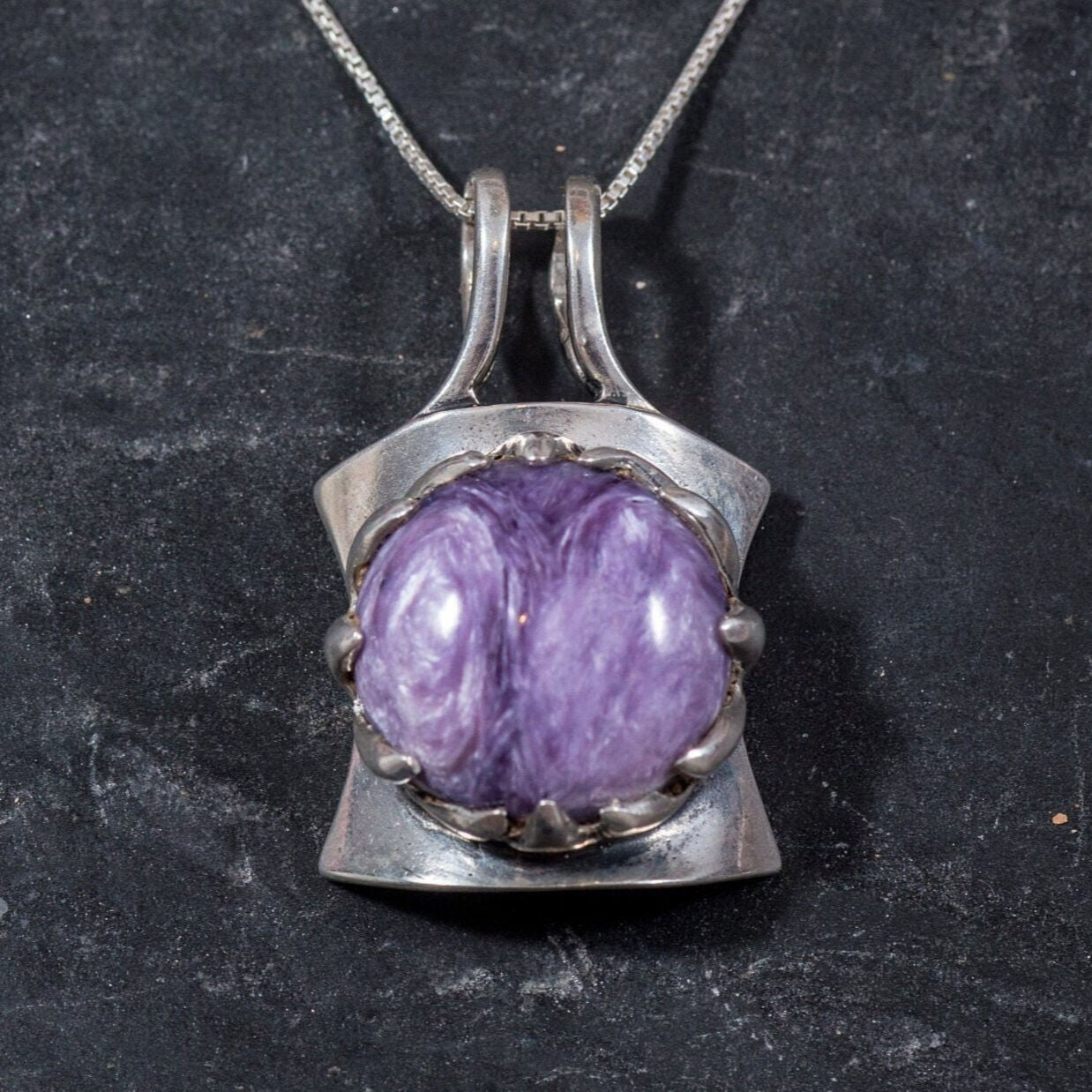 Charoite Pendant, Natural Charoite, Purple Pendant, Statement Pendants, Scorpio Birthstone, Artistic Pendant, Solid Silver Pendant, Charoite
