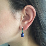 Lapis Lazuli Earrings - Blue Vintage Earrings - Oval Lapis Earrings