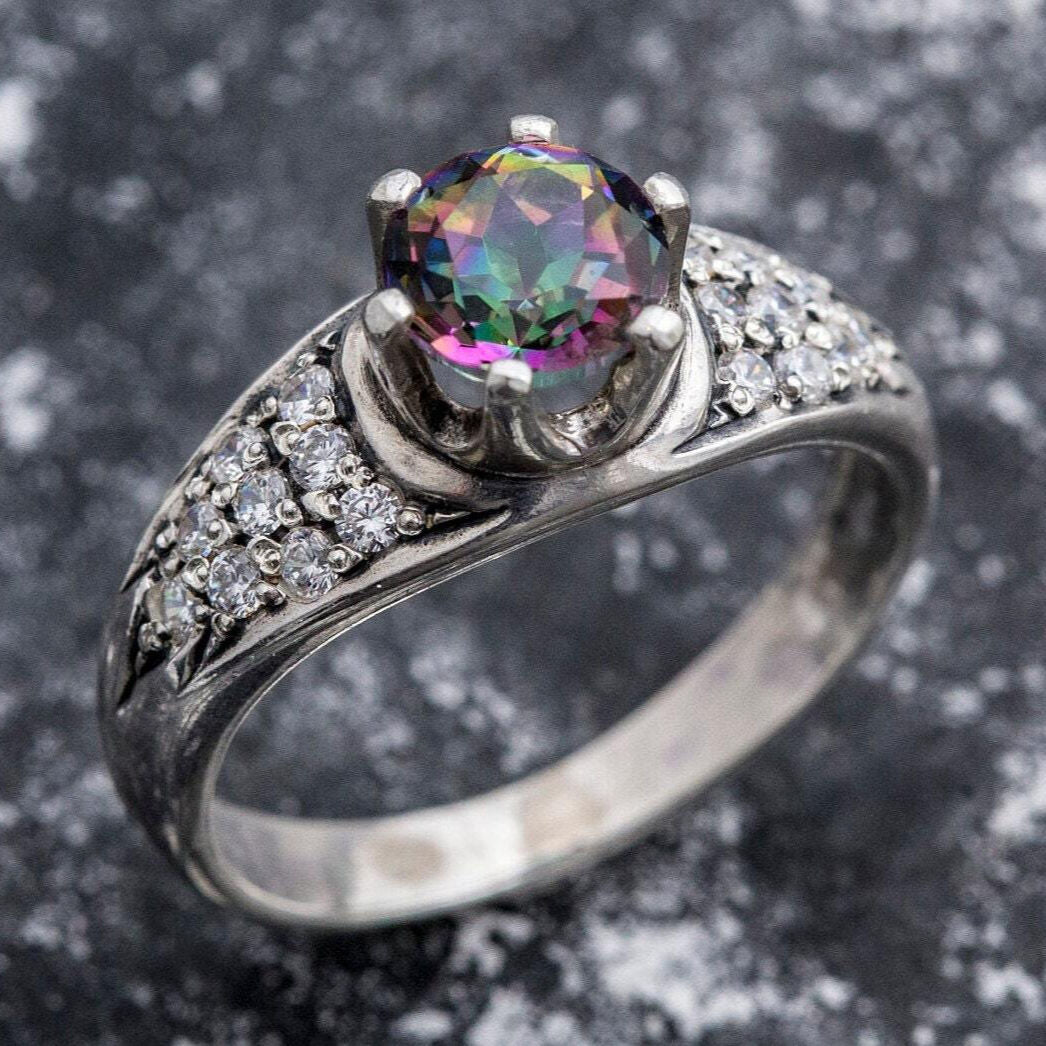 Edwardian Topaz Ring, Mystic Topaz Ring, Natural Topaz, December Birthstone, Vintage Rings, Purple Ring, Solid Silver Ring, Mystic Topaz