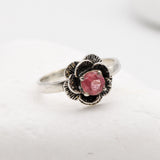 Pink Rose Ring - Natural Pink Tourmaline Ring - Vintage Flower Ring