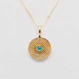 Gold Natural Chrysoprase Necklace - Gold Coin Amulet Pendant - Green Spiral Infinity Necklace