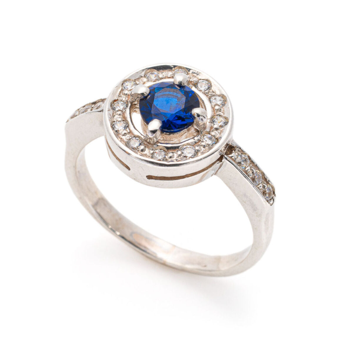 Created Sapphire Ring made in 925 Sterling Silver with Round Created Blue Sapphire in Halo setting, September Birthstone gift idea, symbolizes sincerity, truth, and faithfulness, ideal for everyday wear and perfect for birthday gifting and special occasions.