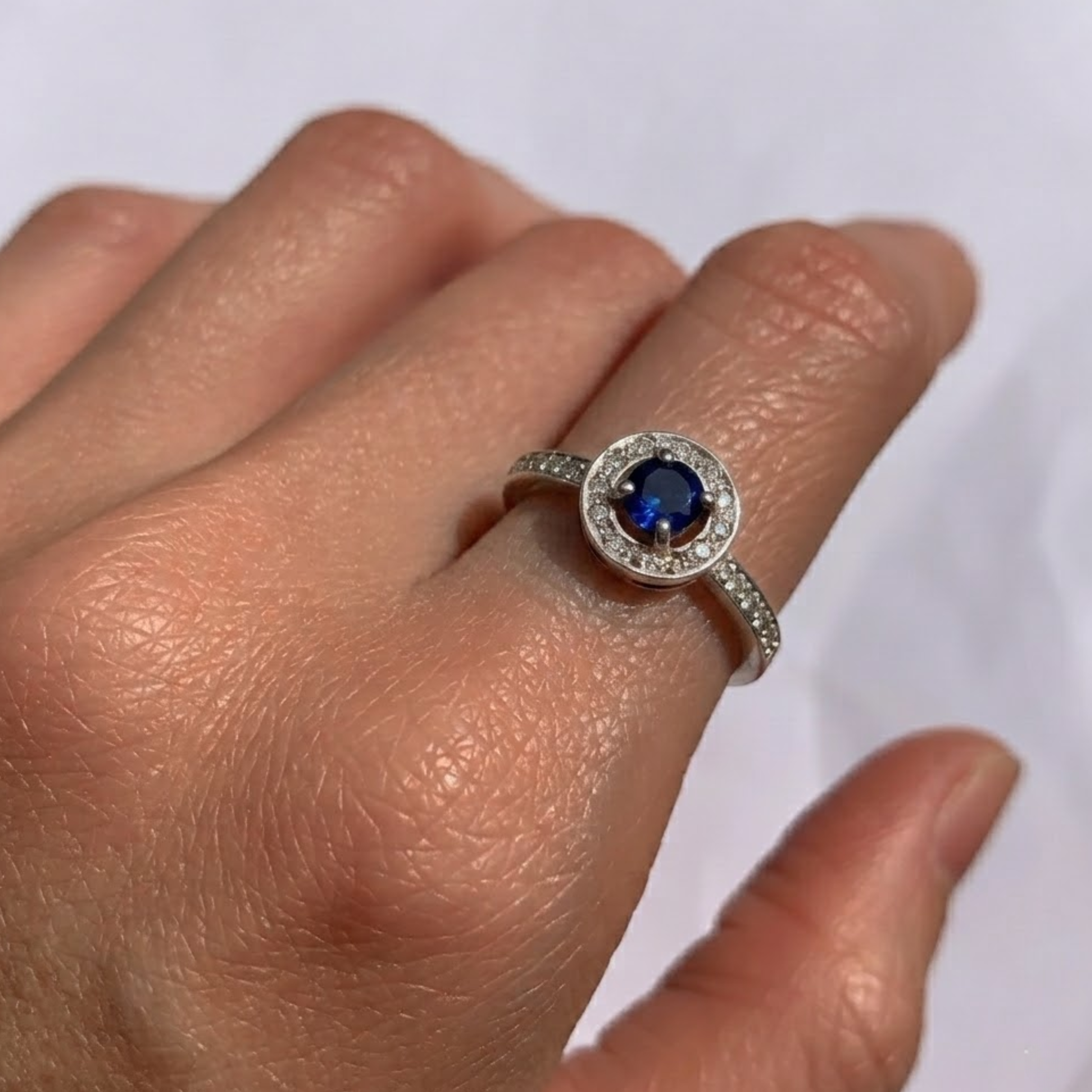Elegant 925 Sterling Silver Sapphire Ring with Round Created Blue Sapphire, perfect for everyday and special occasions.