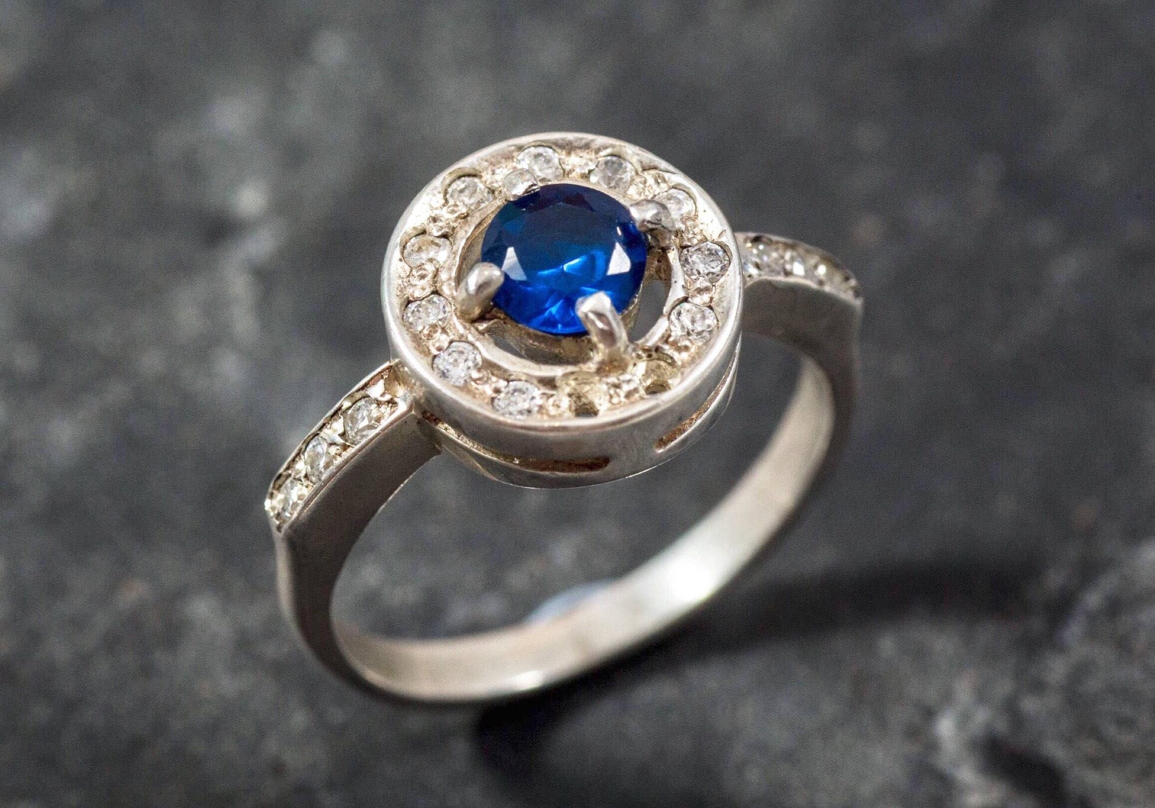 Blue Sapphire Ring - Round Blue Ring, September Birthstone Ring