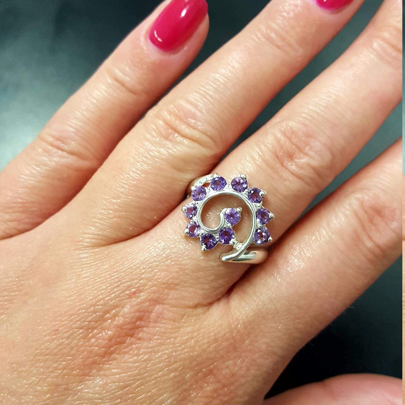 Amethyst Ring, Natural Amethyst, February Birthstone, Swirl Ring, Purple Ring, February Ring, Purple Vintage Ring, 925 Silver Ring, Amethyst