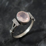 Rose Quartz Ring - Pink Oval Ring - Rose Gold Ring