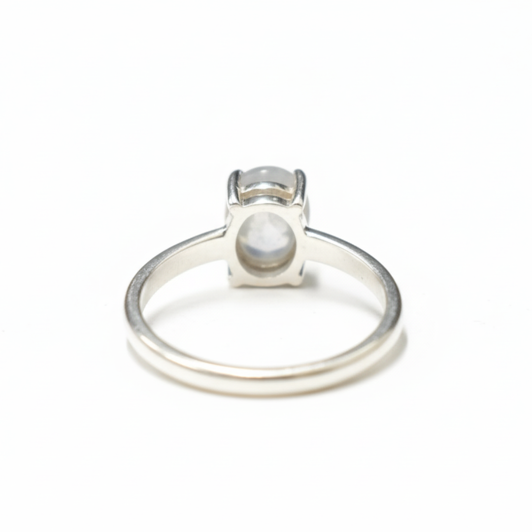 Unique 925 Sterling Silver ring with an oval Natural Rainbow Moonstone, a meaningful June birthstone for stylish everyday wear.