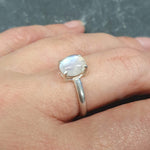 Moonstone Ring, Natural Moonstone Ring, June Birthstone, Solitaire Ring, Rainbow Moonstone, White Vintage Ring, June Ring, Solid Silver Ring