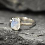 Moonstone Ring, Natural Moonstone Ring, June Birthstone, Solitaire Ring, Rainbow Moonstone, White Vintage Ring, June Ring, Solid Silver Ring