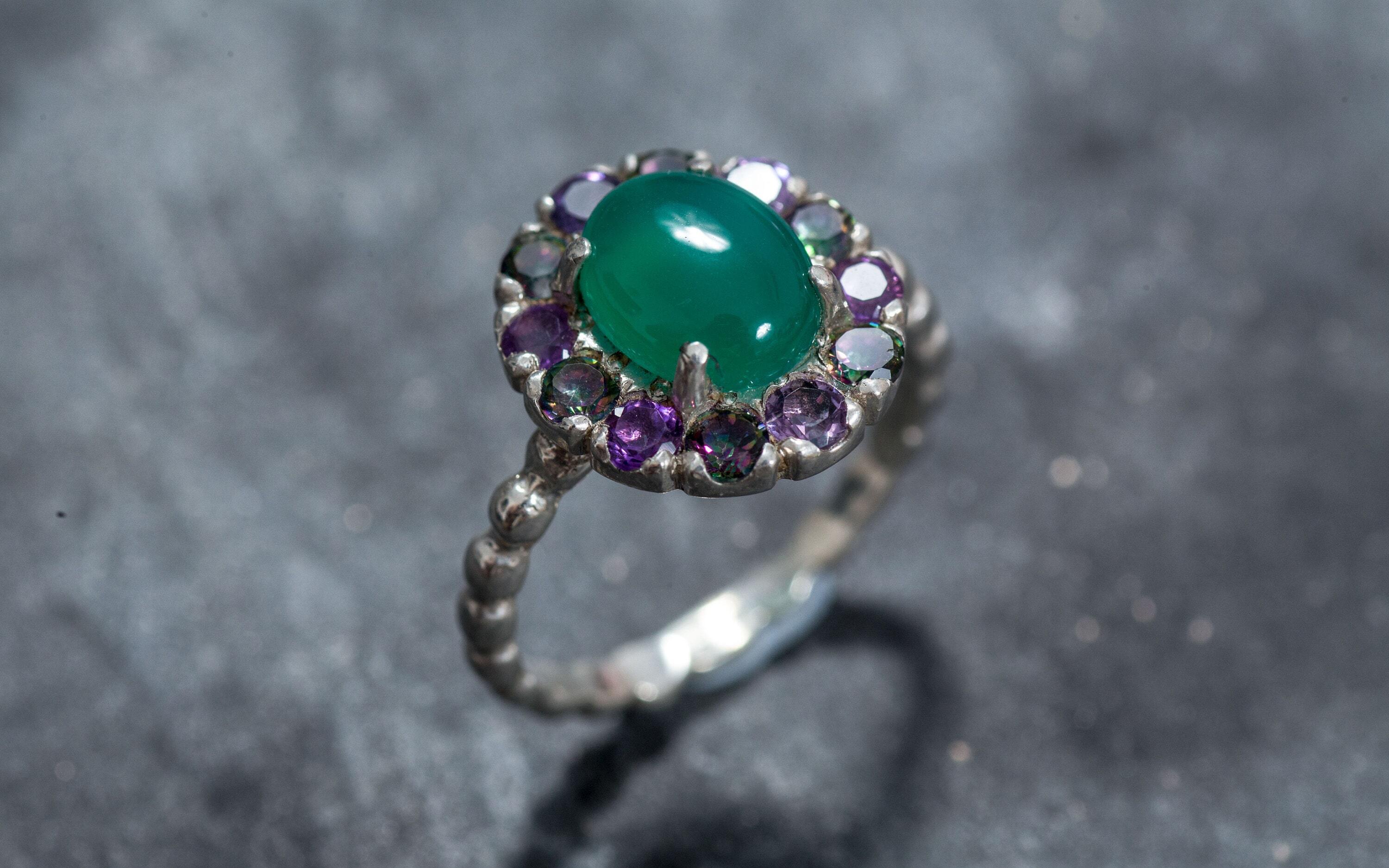Created Emerald Ring made in 925 Sterling Silver with Oval Created Green Emerald in Halo setting, May Birthstone gift idea, symbolizes, ideal for everyday wear and perfect for birthday gifting and special occasions.