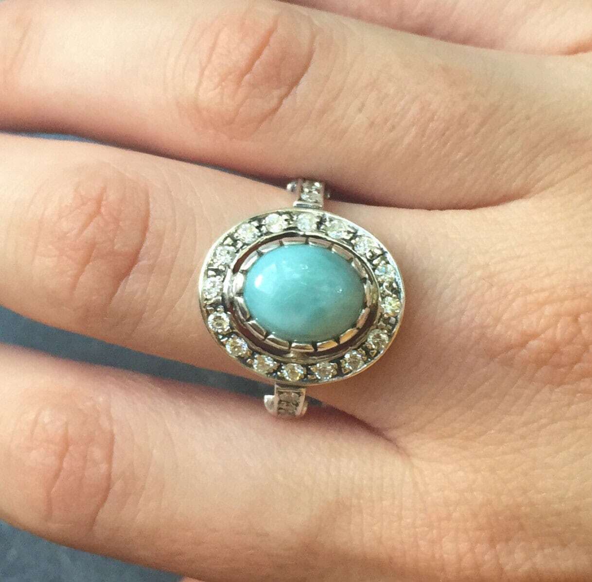 Larimar Ring, March Birthstone, Natural Larimar, Vintage Ring, March Ring, Jewel of Atlantis, Solid Silver Ring, Healing Stones, Pure Silver