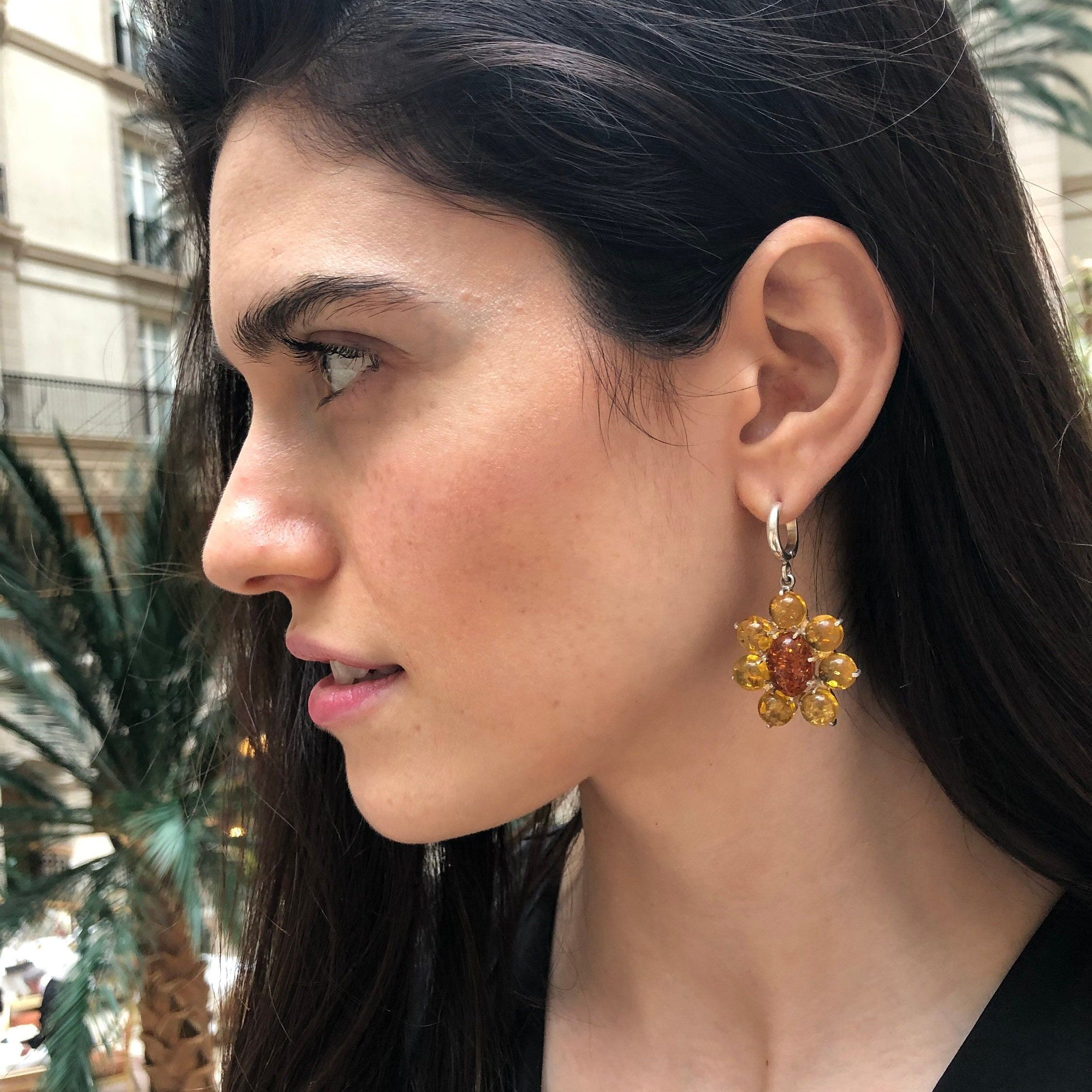 Amber Earrings, Natural Amber, Vintage Chandelier Earrings, Vintage Earrings, Yellow Stone, Yellow Gemstone, Healing Stones, Pure Silver