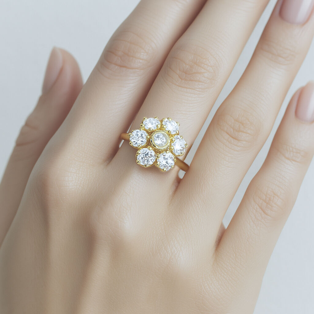 Flower Diamond Ring - Gold Diamond Ring - Sparkly Cocktail Ring