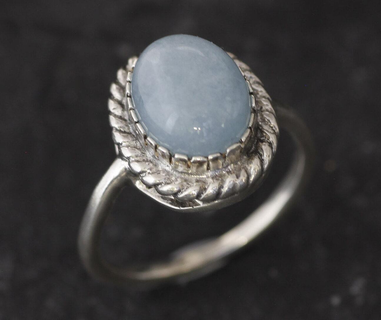 Blue Aqua Ring, Natural Aquamarine, Solitaire Ring, 3 Carat Ring, March Birthstone, Aquamarine Ring, Blue Vintage Ring, Sterling Silver Ring