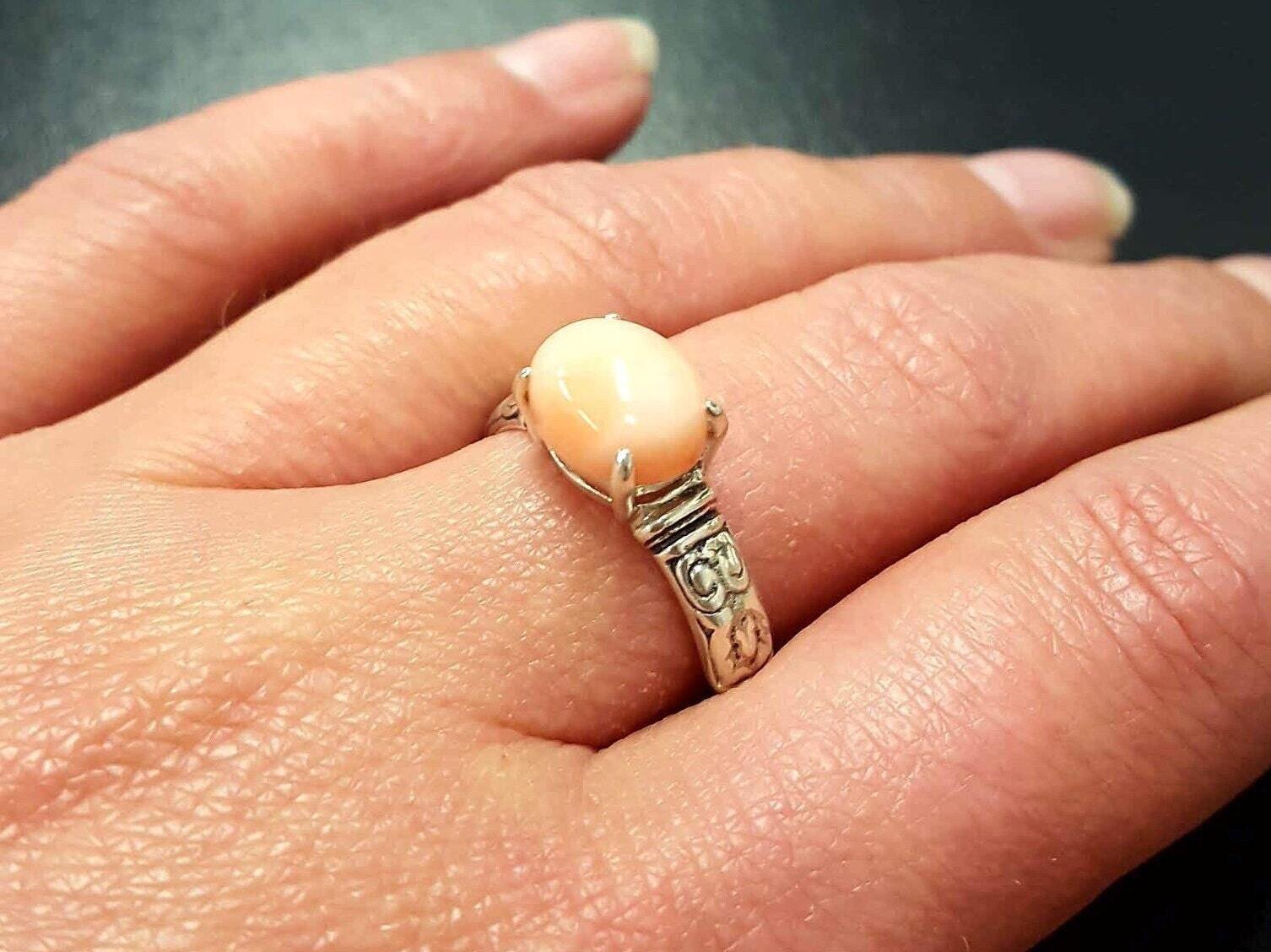 Coral Ring, Natural Coral, Bohemian Ring, Vintage Rings, March Birthstone, Pink Coral, Vintage Coral Ring, Pink Ring, 925 Silver Ring, Coral