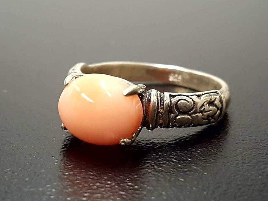 Coral Ring, Natural Coral, Bohemian Ring, Vintage Rings, March Birthstone, Pink Coral, Vintage Coral Ring, Pink Ring, 925 Silver Ring, Coral