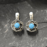 Genuine Turquoise Earrings - Arizona Turquoise Earrings - Blue Flower Studs