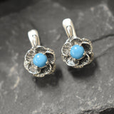 Genuine Turquoise Earrings - Arizona Turquoise Earrings - Blue Flower Studs