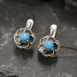 Genuine Turquoise Earrings - Arizona Turquoise Earrings - Blue Flower Studs