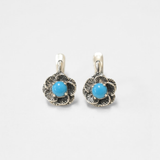 Genuine Turquoise Earrings - Arizona Turquoise Earrings - Blue Flower Studs