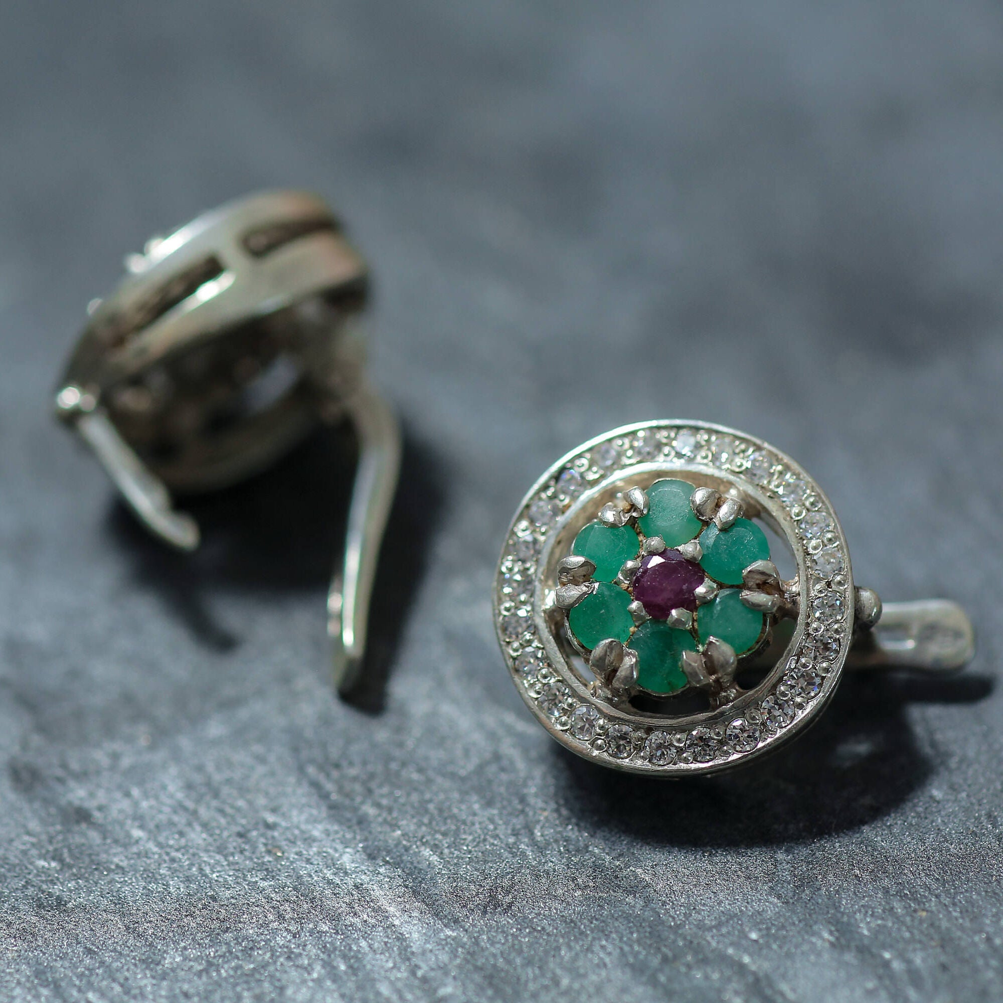 Natural Emerald Earrings made in 925 Sterling Silver with Round Natural Green Emerald in Cluster setting, May Birthstone gift idea, symbolizes growth, harmony, and deep emotional healing, ideal for everyday wear and perfect for birthday gifting and special occasions.