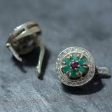 Natural Emerald Earrings made in 925 Sterling Silver with Round Natural Green Emerald in Cluster setting, May Birthstone gift idea, symbolizes growth, harmony, and deep emotional healing, ideal for everyday wear and perfect for birthday gifting and special occasions.