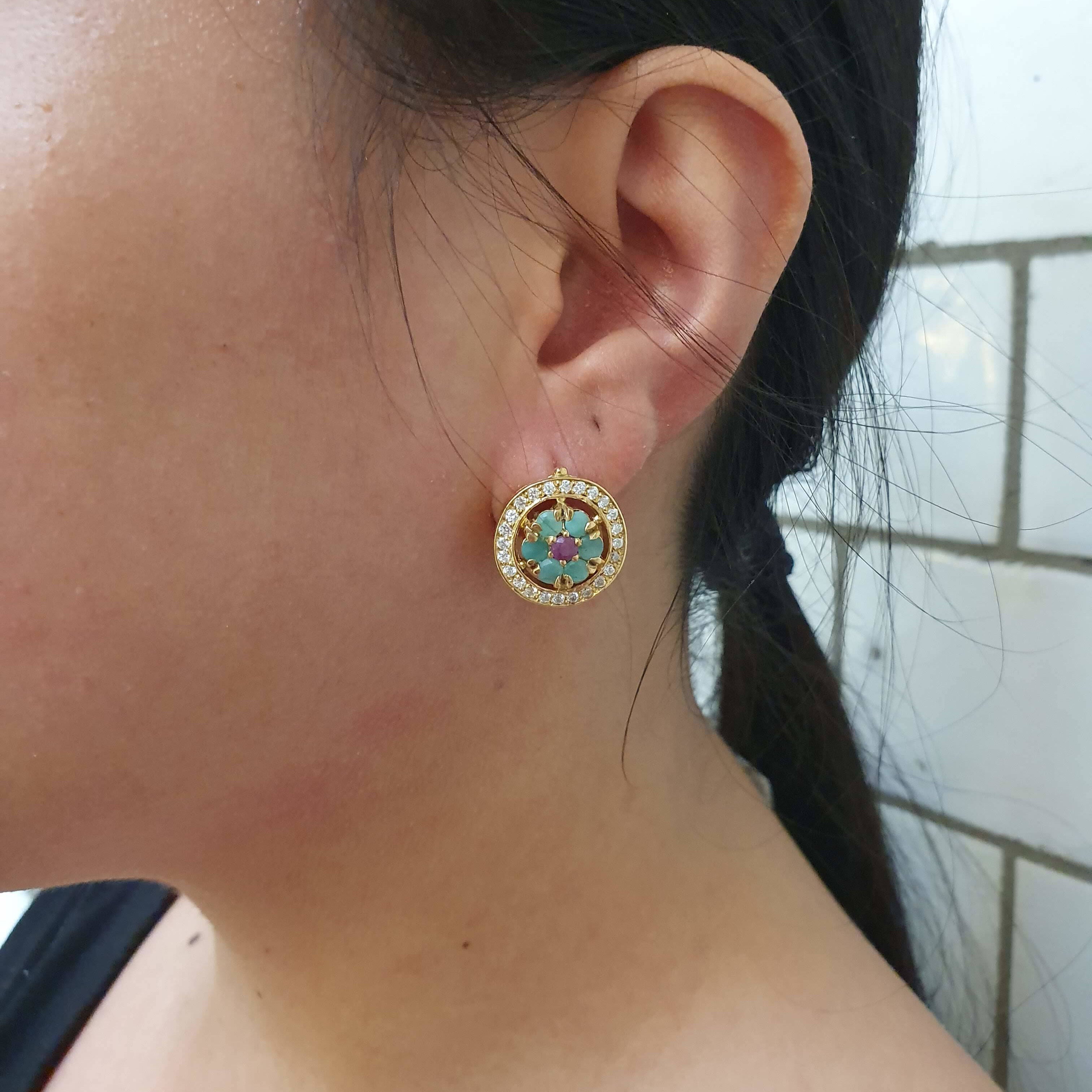 Natural Emerald Earrings in 18k Gold Vermeil, cluster setting, perfect for May birthdays, symbolizes growth and harmony.