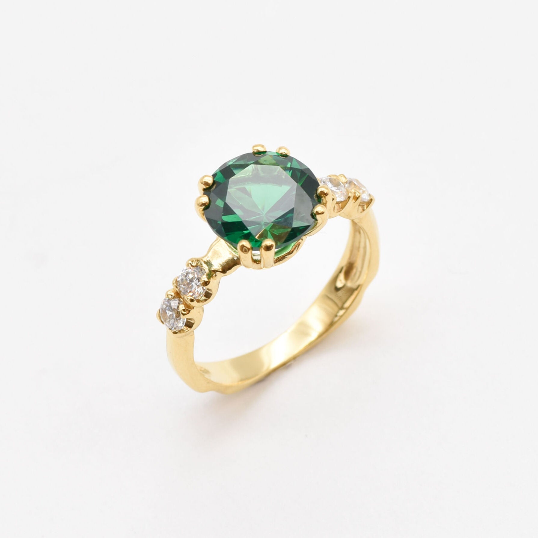Created Emerald Ring made in 18k Gold Vermeil with Round Created Green Emerald in Prong setting, May Birthstone gift idea, symbolizes, ideal for everyday wear and perfect for birthday gifting and special occasions.