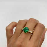 Gold Emerald Ring - Green Round Ring - VIntage Engagement Ring