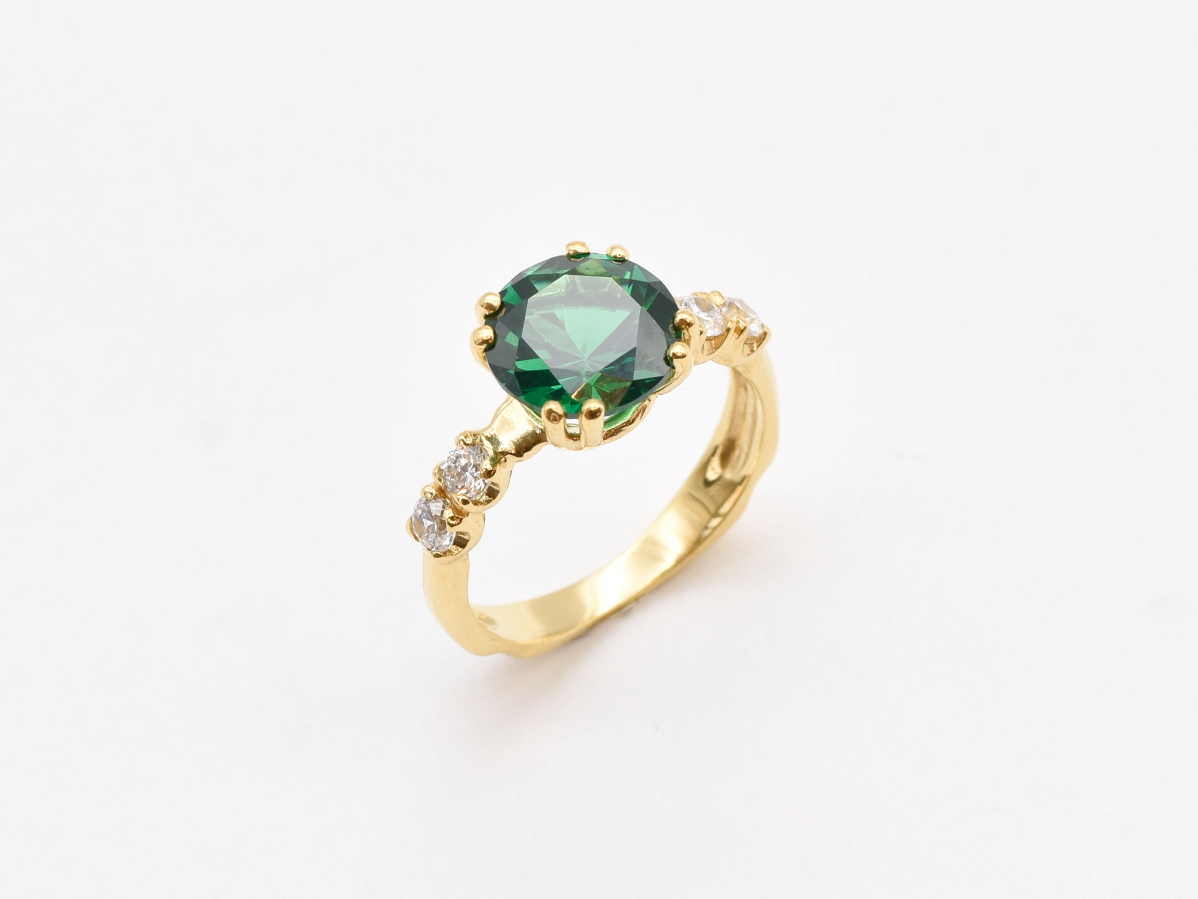 Created Emerald Ring made in 18k Gold Vermeil with Round Created Green Emerald in Prong setting, May Birthstone gift idea, symbolizes, ideal for everyday wear and perfect for birthday gifting and special occasions.