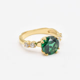 Gold Emerald Ring - Green Round Ring - VIntage Engagement Ring