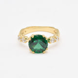 Gold Emerald Ring - Green Round Ring - VIntage Engagement Ring