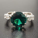 Created Emerald Ring made in 925 Sterling Silver with Round Created Green Emerald in Prong setting, May Birthstone gift idea, symbolizes, ideal for everyday wear and perfect for birthday gifting and special occasions.
